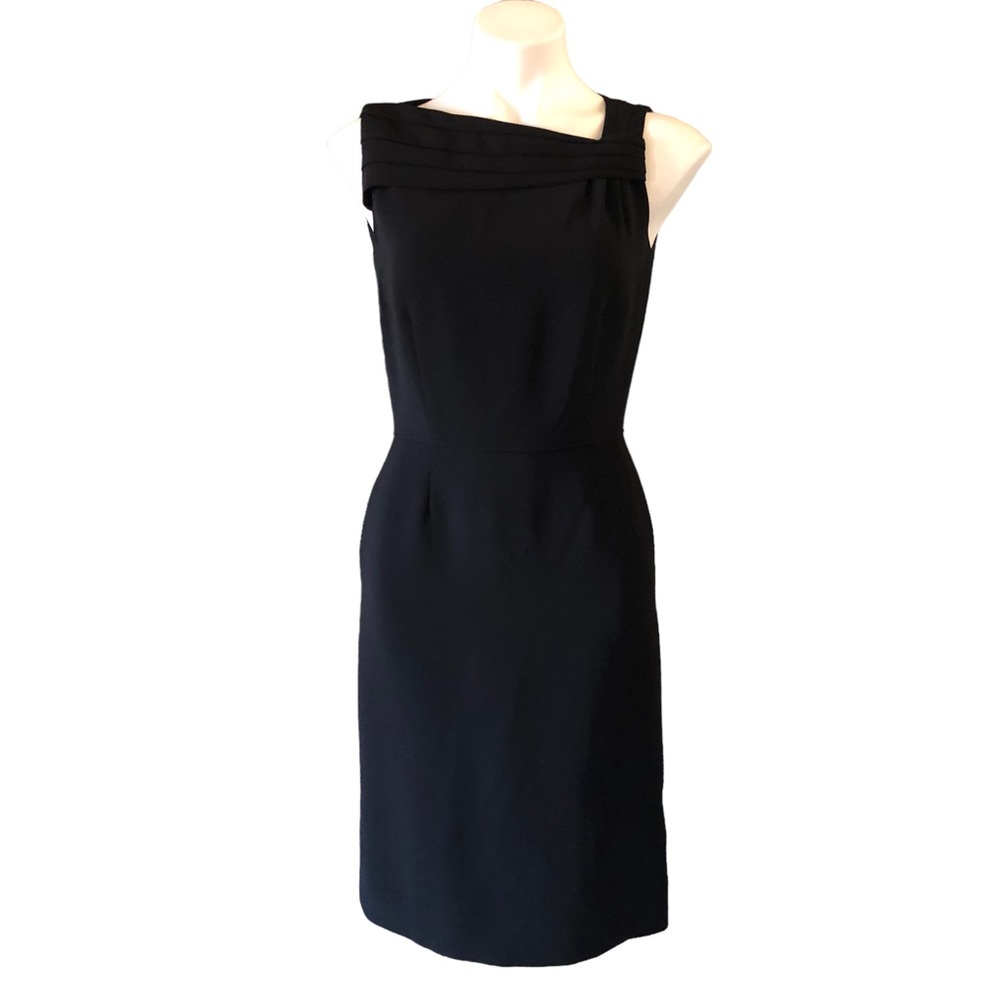 Tahari ASL Sleeveless Little Black Dress Sheath Asymmetrical Neckline